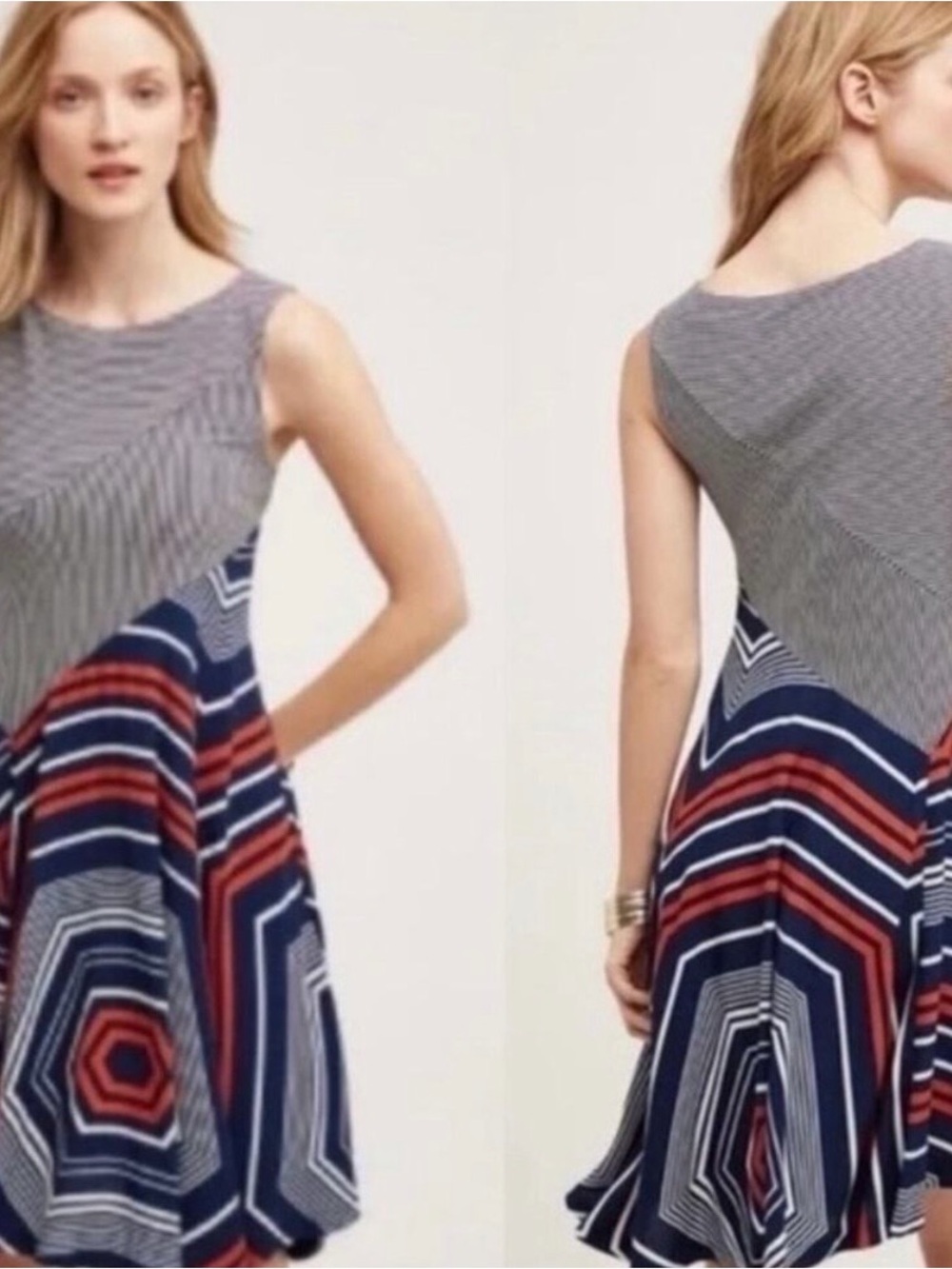 Anthropologie Maeve Striped Sleeveless Midi Dress Women’s Medium Asymmetrical